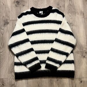 Twik Black and White Striped Crewneck Sweater